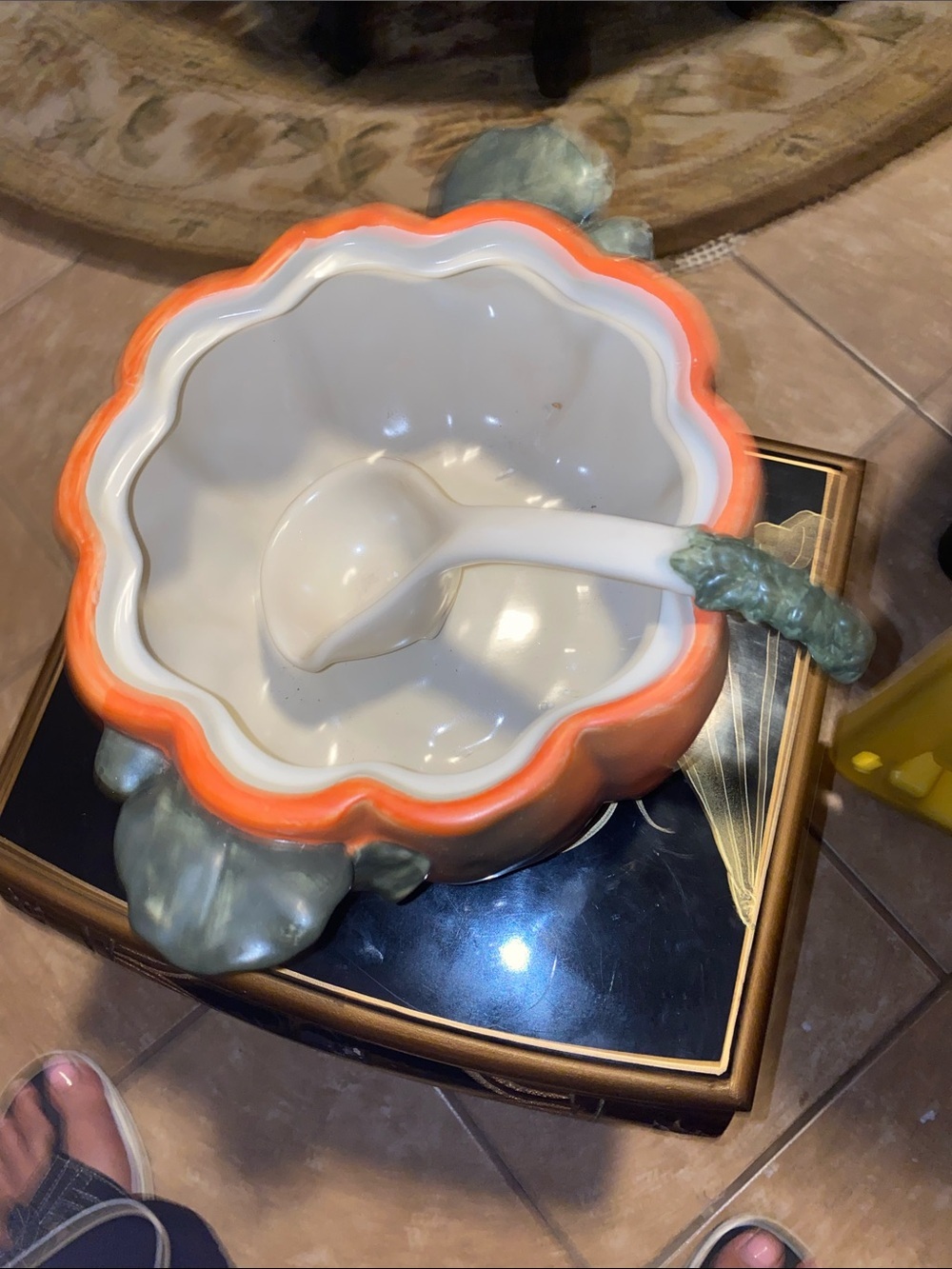 Studio Nova Ceramic Pumpkin Fall Harvest Tureen with Leaf Handle - Orange - Picture 4 of 9
